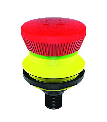Seta de emergencia KRVKOO_C001, IP65/IP67, taladro de 30mm con conector M12 integrado. Serie SHORTRON CONNECT, SCHLEGEL