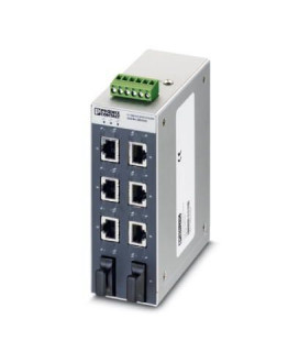 Switch NO gestionable 6 puertos RJ45, 10/100 Mbit/s - 2 interface F.O. tipo SC, serie SFNT, PHOENIX CONTACT
