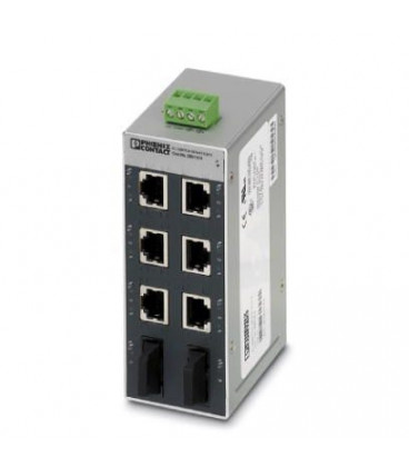 Switch NO gestionable 6 puertos RJ45, 10/100 Mbit/s - 2 interface F.O. tipo SC, serie SFN, PHOENIX CONTACT
