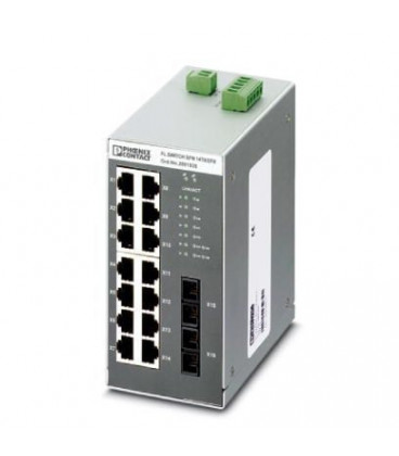 Switch NO gestionable 14 puertos RJ45, 10/100 Mbit/s - 2 interface F.O. tipo SC, serie SFN, PHOENIX CONTACT