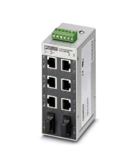 Switch NO gestionable 6 puertos RJ45, 10/100/1000 Mbit/s - 2 interface F.O. tipo SC, serie SFN, PHOENIX CONTACT