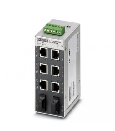 Switch NO gestionable 6 puertos RJ45, 10/100/1000 Mbit/s - 2 interface F.O. tipo SC, serie SFN, PHOENIX CONTACT